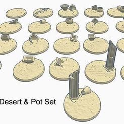 desert01.jpg 32mm Round Bases (x21) Desert theme with Vases and Pots for Dungeons & Dragons or other RPG fantasy tabletop Miniatures