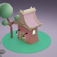 Rendered01.png A Low Poly House with a low poly Tree