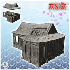 1-PREM.jpg STL file Oriental house with curved roof and balustraded awning (6) - Medieval Asia Feudal Asian Traditionnal Ninja Oriental・Model to download and 3D print