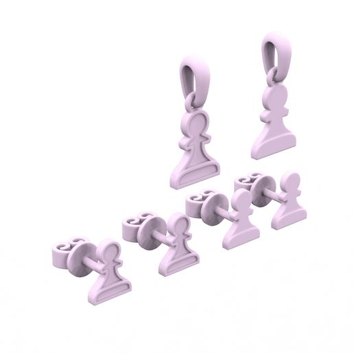 chess.617.jpg Pawn pendant and earrings chess set 3D print model 3D print model