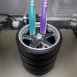 IMG_7580.jpg Toothbrush Pen Holder Weld RTS Wheel and 4 Stacked Tires Combo