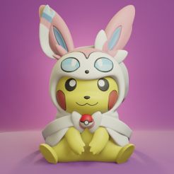 pikachu-sylveon-render.jpg Free STL file Pokemon - Pikachu Cosplay Sylveon・3D printable model to download