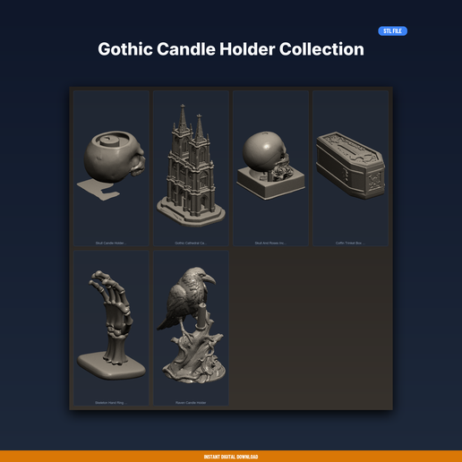 Gothic Candle Holder Collection - 6-Model STL Bundle