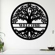 Tree-Welcome-Sign-11.jpg Древо жизни разделенные монограммы знак приветствия SVG лазерная резка файлы шаблоны