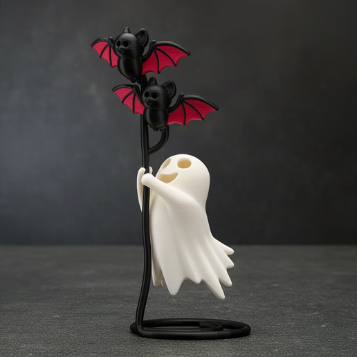 Halloween Ghost with Flying Bats