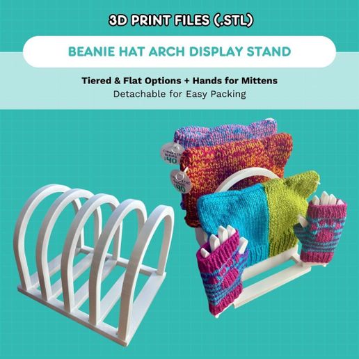 Hat-Stand-STL-Image-3.jpg Hat & Glove Display Stand - Collapsible Arches and Hands for Beanies & Mittens
