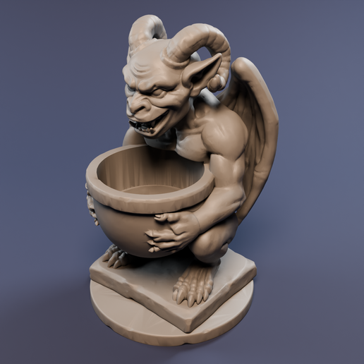 Gothic Gargoyle Statue with Bowl, Halloween Trinket Dish (STL File)