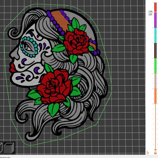 Mexican Catrina with color change in different heights 3D model