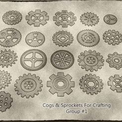 01.jpg Файл STL Cogs, Gears and Sprockets Group 1 [21 different styles and sizes] for Crafting Steampunk ,Mechanical ,Warhammer 40k theme terrain・3D модель для печати скачать