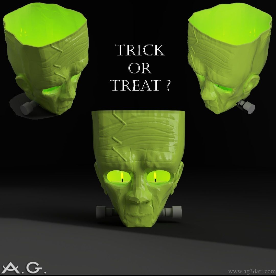 20201016_123249.jpg STL file Halloween - 3D Franky Tealight Holder_ Just 3D Print!・3D printing template to download, andygomez3dart