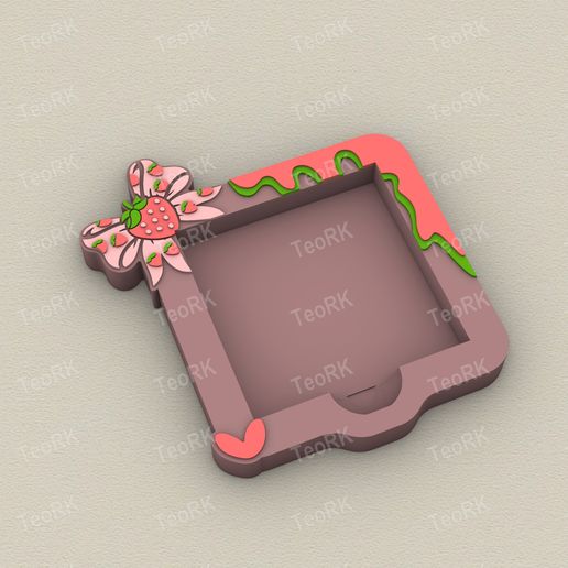 Post-It, Sticky Note Holder strawberry coquette bow - 3MF pre-painted , STL