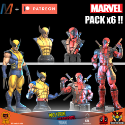 PackX6_MarvelMesa-de-trabajo-1.png Archivo 3D V044 - PACK X6 MARVEL DEADPOOL + WOLVERINE・Diseño imprimible en 3D para descargar