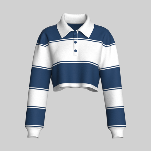 Girls Stripe Crop Polo Sweatshirt  | Marvelous / Clo3d / obj / fbx
