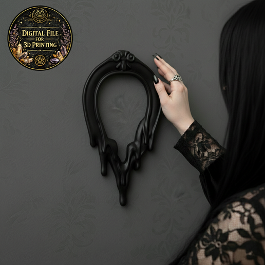 Minimal Gothic Dripping Frame STL File for 3D Printing – Dark Melted Oval Wall Decor