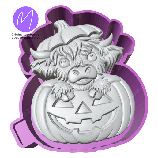 3D Highland Cow in Halloween Pumpkin Freshie STL Mold Housing