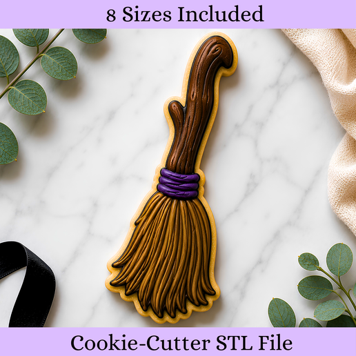 Halloween Witch Broom Cookie Cutter STL – Spooky Cookie Cutter – 8 Sizes