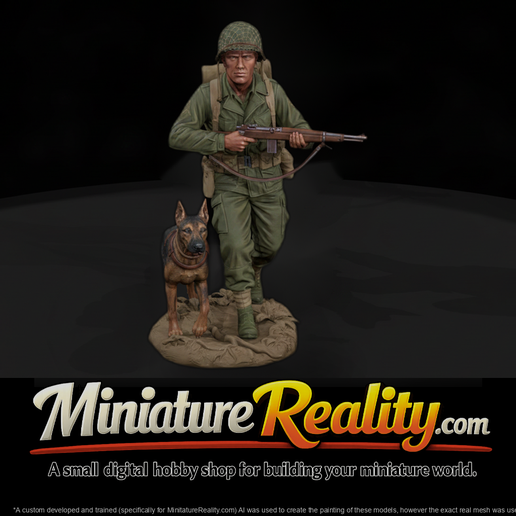 WWII US Marine War Dog Handler Figure with Dog