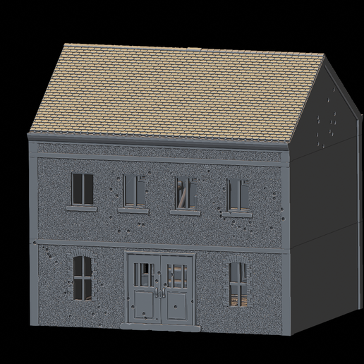 House-3-LD-scene.png WWII Tabletop Terrain Set 28mm scale (3D Printable Files) - Based on real buildings from Carentan, France