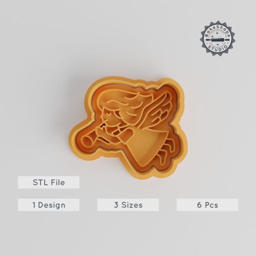 Cute Little Angel Cookie Cutter & Stamp Set, S/M/L, Christmas Baking, Fondant Decor, Celestial Wings - 3D model önizlemesi