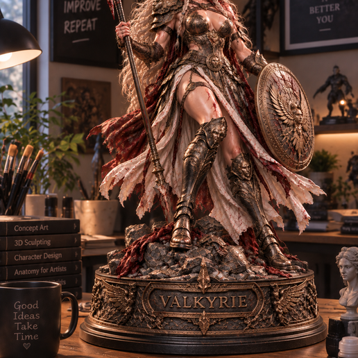 Valkyrie Warrior Statue – Norse Fantasy Female Warrior STL