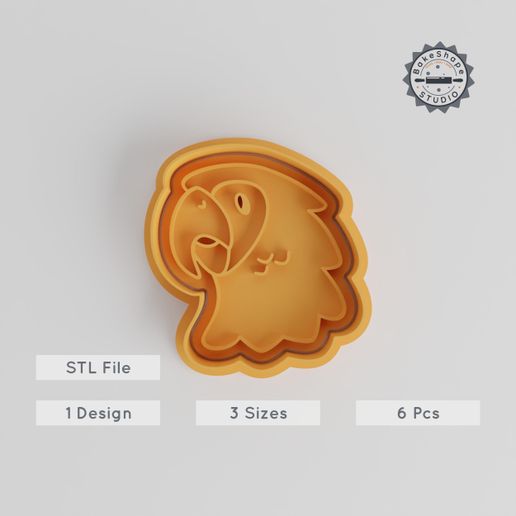 Parrot Shape Cutter & Stamp, Cookie & Fondant Tool, 3 Sizes S/M/L, 6-Piece Set, Tropical Bird Design, Jungle & Animal Theme 3D model