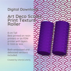 Cover-7.png Art Deco Scales Texture Roller, Digital File- STL - Embossed and Debossed included
