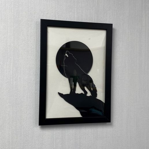 Silhouette of a wolf howling at the moon for frame 3D model