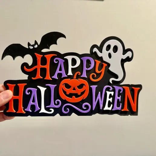 Letrero Happy Halloween - Spooky Table Sign 3D