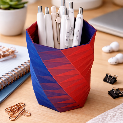 Geometric Pen Holder – Twisted Desk Organizer – Modern Pen Cup STL for 3D Printing