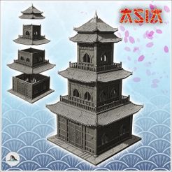 1-PREM.jpg STL file Oriental pagoda with multiple curved roofs and double terraces (4) - Medieval Asia Feudal Asian Traditionnal Ninja Oriental・3D printable model to download