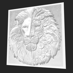 Screenshot-2023-10-27-at-4.18.46 PM.png Halber mechanischer Löwenkopf auf Leinwand Wandkunst, hochdetailliertes 3D STL Modell