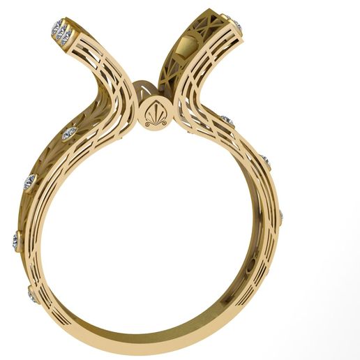 Option 1 (Descriptive): Intricate Architectural Gold Filigree Ring with Diamonds  Option 2 (Modern/Abstract): Modern Geometric Truss Statement Ring CAD Model  Option 3 (Jewelry Focus): Yellow Gold Lattice Split-Shank Diamond Ring