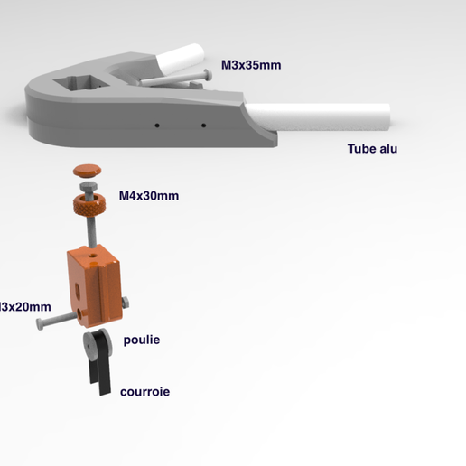M3x35mm Tube alu M4x30mm M3x20mm 3 poulie courroie Top custom Magis