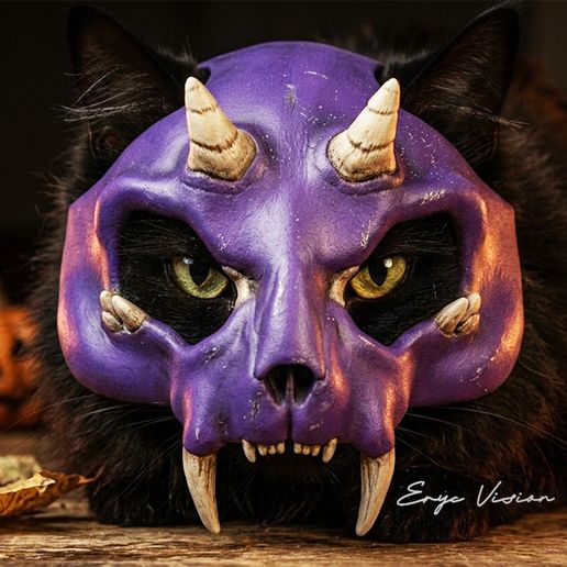 Skull Demon Mask for Cats - Biomechanical Pet Armor (Cinematic Series)