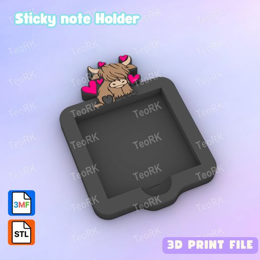 Post-It, Sticky Note Holder bebé highland love heart - valentine day- 3MF pre-painted , STL