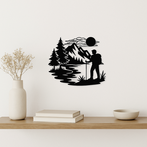 Hiking Man Wall Art | 3D Printable Wall Art | STL + SVG Files
