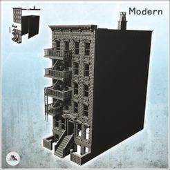 1-PREM.jpg STL file Modern residential building with escape ladder and access stairs (2) - Downtown Modern WW2 WW1 World War Diaroma Wargaming RPG・3D print model to download