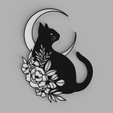 tinker.png Cat with Moon and Flowers - Kitten Wall Picture