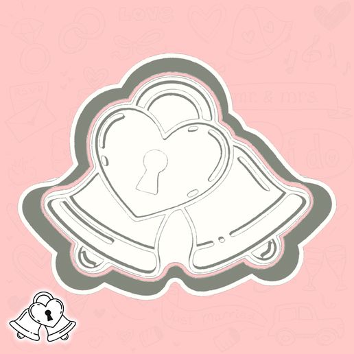 Wedding Day cookie cutters - wedding bells with lock (locked in love) (style 1)
