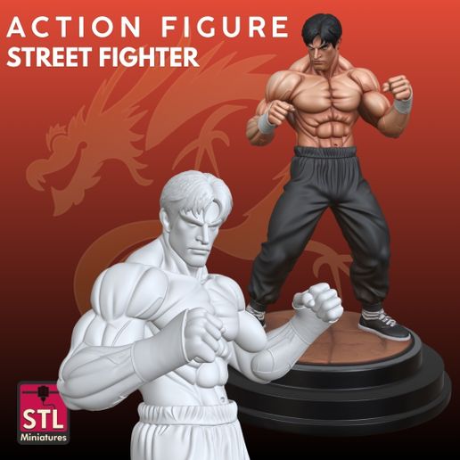 Street Fighter Inspired STL – Dynamic Action Figure 3D Model - 3D model önizlemesi