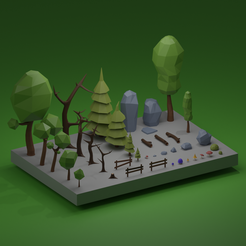 Foto-general.png Archivo STL Trees and stones low poly・Design para impresora 3D para descargar