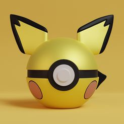 pokeball-pichu-render.jpg Файл STL Покемон Пичу покебол・Шаблон для 3D-печати для загрузки