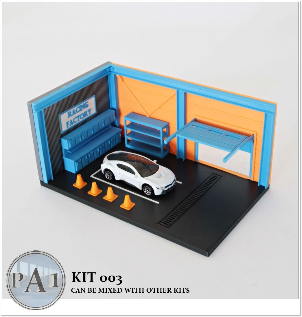 KIT-003.jpg STL file Mini garage diorama for 1/64 scale diecasts - Model 003・3D printable design to download, PA1