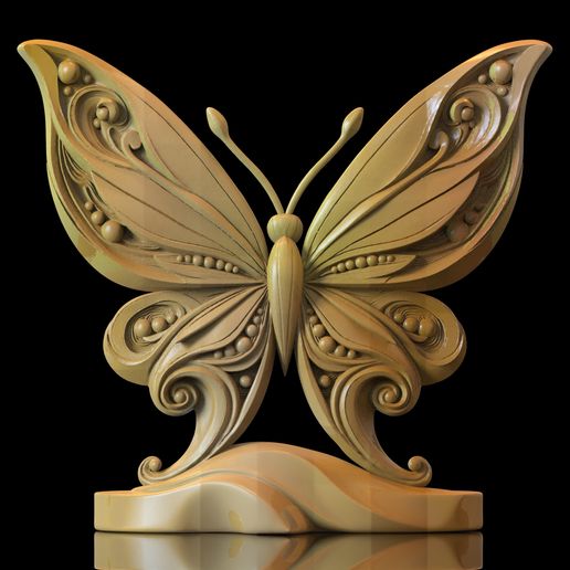 Butterfly Sculpture STL – Ornamental Decorative Butterfly 3D Print Model | Elegant Art Statue