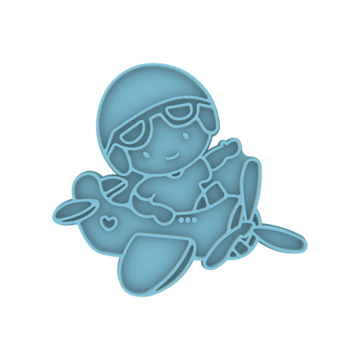 ✈️ Little Aviator Cookie Cutter & Stamp – Child in Airplane with Pilot Helmet & Sunglasses 3D model