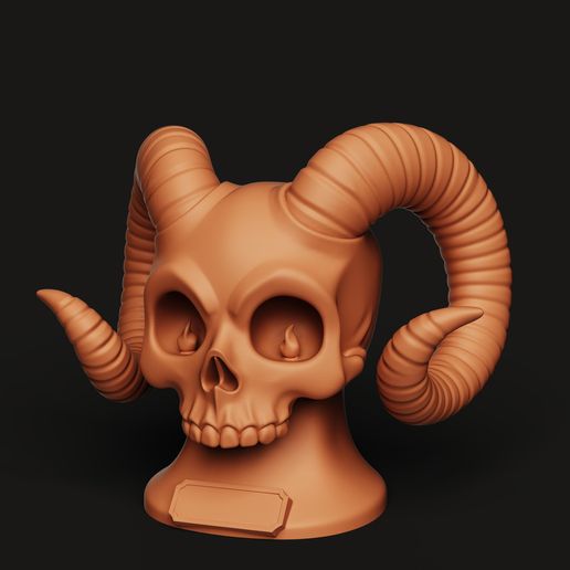 Flaming Skull Headset Stand STL | Ram Horns 3D Print | Dark Art