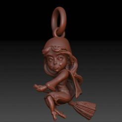 Little-Witch-3D-print-model-file-pic-1.jpg Fichier STL Pendentif de la petite sorcière Fichier de modèle d'impression 3D・Design à télécharger et à imprimer en 3D