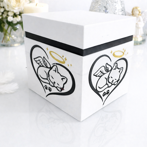 Obsidian Paw of Love - Modern cat keepsake urn with heart & angel motif