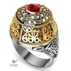 ANILLO~1.jpg 3D file Cathedral type ring "The Woman is Life" Unisex with stl format gems and obj・Model to download and 3D print