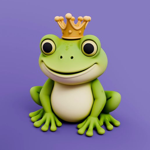 Frog Prince Figurine STL – Cute Crown Frog 3D Print for Desk Decor